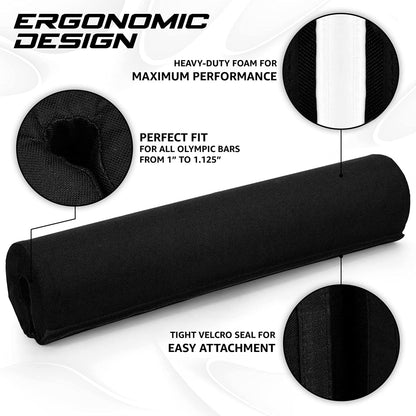 Ergonomic Foam Bar Pad, Olympic Barbell Squat & Neck Pad for Squats, Hip Thrusts & Weight Lifting Bar