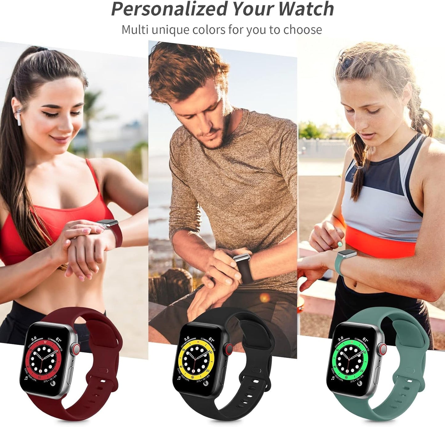 Sport Bands Compatible with Apple Watch Bands 38Mm 40Mm 41Mm 42Mm 44Mm 45Mm 49Mm,Soft Silicone Waterproof Strap for Iwatch Ultra2 Series 9 Ultra 8 7 6 5 4 3 2 1 SE Women Men