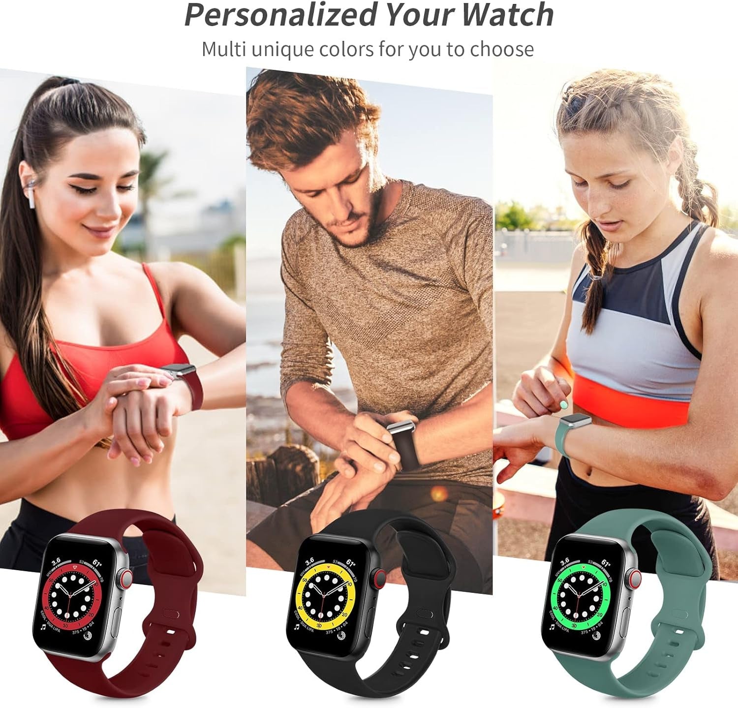 Sport Bands Compatible with Apple Watch Bands 38Mm 40Mm 41Mm 42Mm 44Mm 45Mm 49Mm,Soft Silicone Waterproof Strap for Iwatch Ultra2 Series 9 Ultra 8 7 6 5 4 3 2 1 SE Women Men